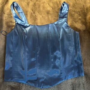 Blue Satin-Look Corset Crop Top – Square Neck (Size L)